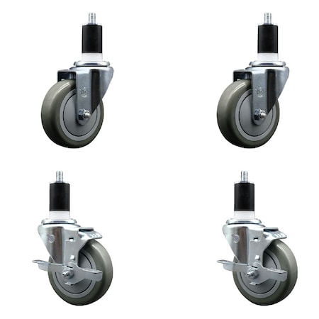 Service Caster 4'' SS Gray Poly Wheel Swivel 1-1/2'' Expanding Stem Caster Set 2 Brakes, 4PK SCC-SSEX20S414-PPUB-2-TLB-2-112